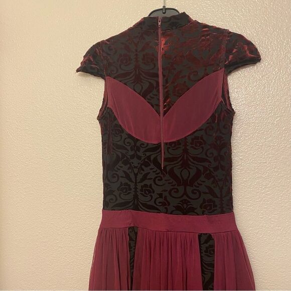 Weissman Dance Costume burgundy velvet burnout maxi dress Silhouettes 11291 MA - Picture 3 of 14